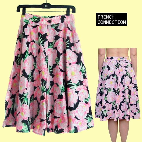 FRENCH CONNECTION NEW HOLIDAY POPPY Floral Banded Tailored Waist Full Skirt 2 - Picture 8 of 12